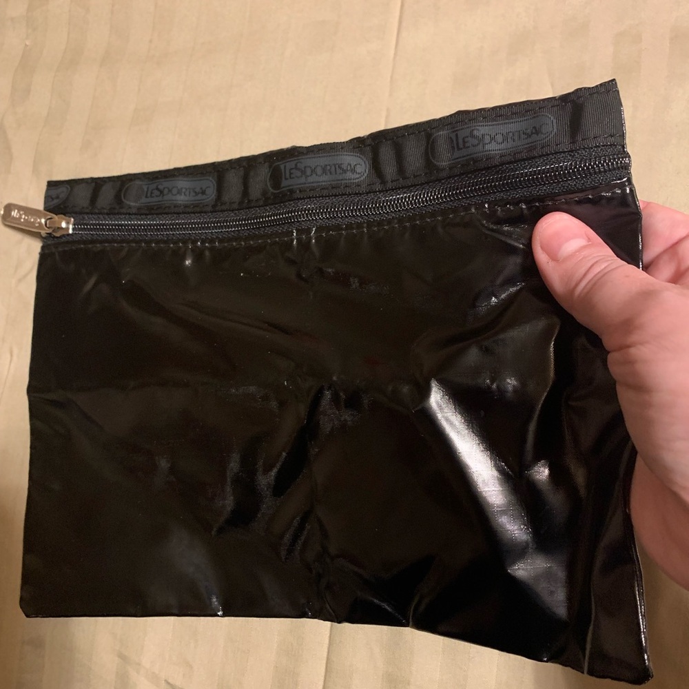 NWOT LeSportsac Patin black shiny coated woven pouch for money/ cards